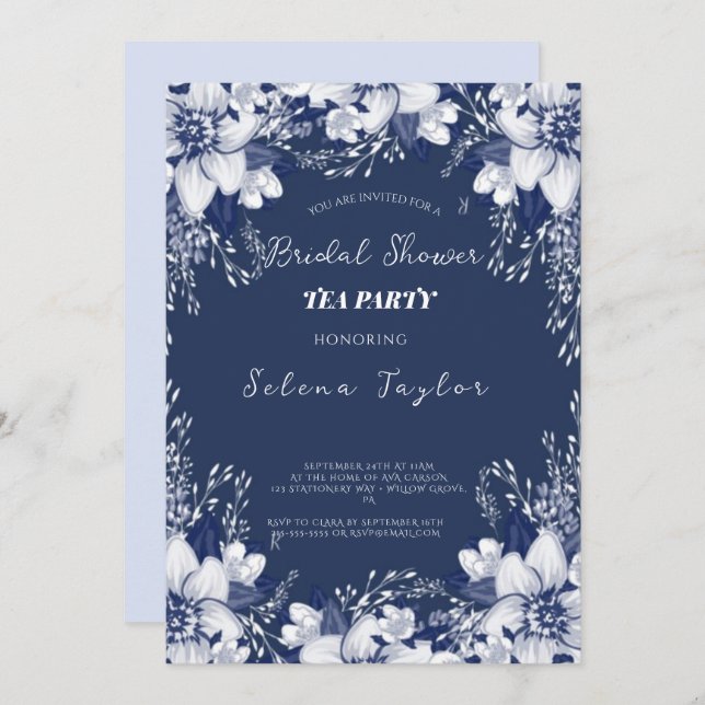 Invitación Dusty Blue Tea Fiesta Bridal Shower (Anverso / Reverso)