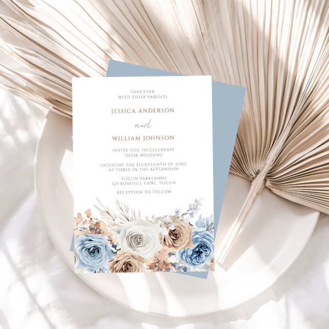 Invitación Dusty Blue Terracotta Boho Boda Floral (Subido por el creador)