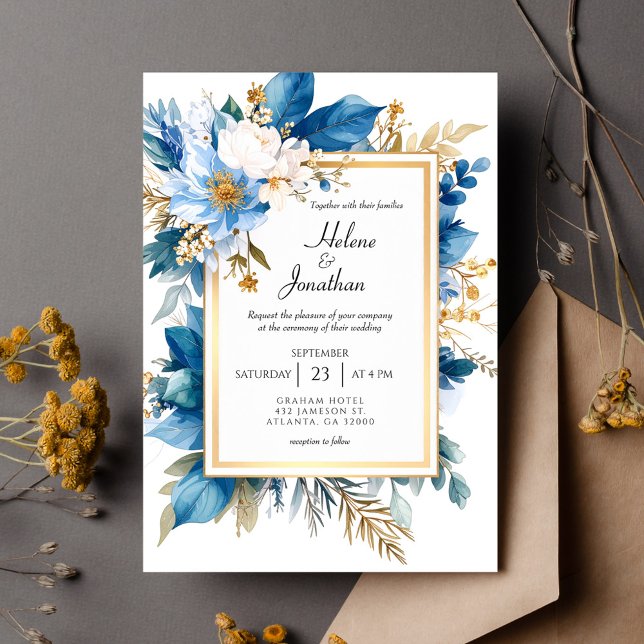 Invitación Dusty Blue Terracotta Boho Chic Elegant Wedding (Dusty Blue Terracotta Boho Chic Elegant Wedding Invitation)