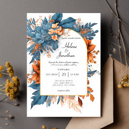 Invitación Dusty Blue Terracotta Boho Floral Elegante Boda