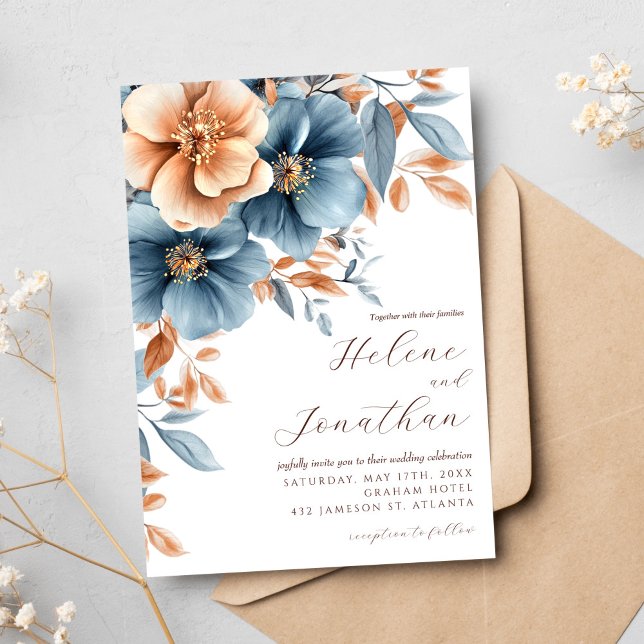 Invitación Dusty Blue Terracotta Garden Elegante Boda (Dusty Blue Terracotta Garden Elegant Wedding Invitation)