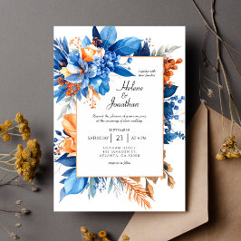 Invitación Dusty Blue Terracotta Rust Boho Elegant Wedding