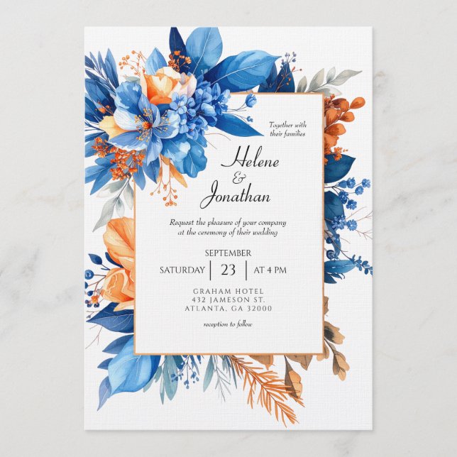 Invitación Dusty Blue Terracotta Rust Boho Elegant Wedding (Anverso)