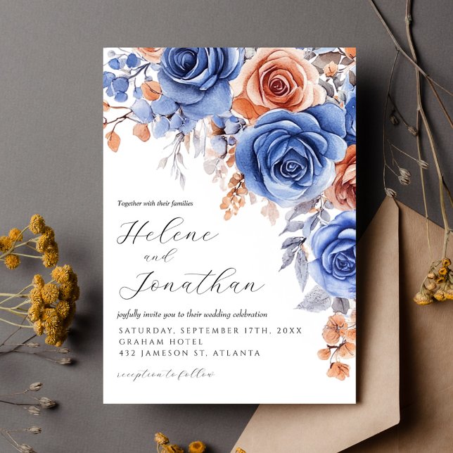 Invitación Dusty Blue Terracotta Rust Garden Elegante Boda (Dusty Blue Terracotta Rust Garden Elegant Wedding Invitation)