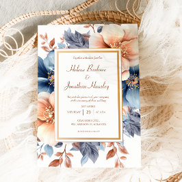 Invitación Dusty Blue Terracotta Watercolor Elegante Boda