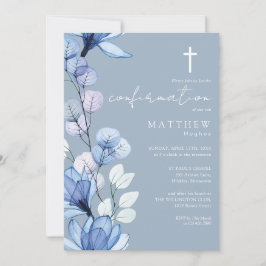 Invitación Dusty Blue Transparent Floral Confirmation