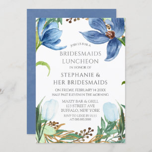 Invitación Dusty Blue Tulip Peony Bridesmaids Luncheon