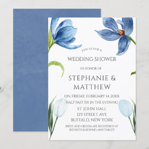 Invitación Dusty Blue Tulip Watercolor Peony Wedding Shower