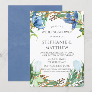 Invitación Dusty Blue Tulip Watercolor Peony Wedding Shower