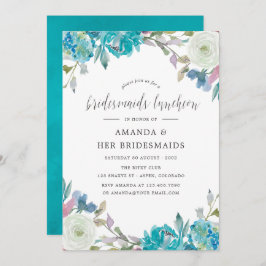 Invitación Dusty Blue & Turquoise Floral Bridesmaids Luncheon