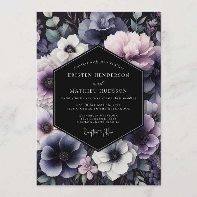 Invitación Dusty Blue Twilight Bloom Wedding (Anverso)