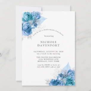 Invitación Dusty Blue Verde azulada Silver Peony Bridesmaids