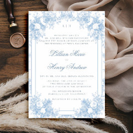 Invitación Dusty Blue Vintage Garden Boda floral francés
