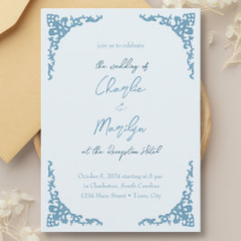 Invitación Dusty Blue vintage look boda