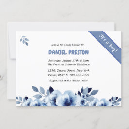 Invitación Dusty Blue Watercolor Baby Shower