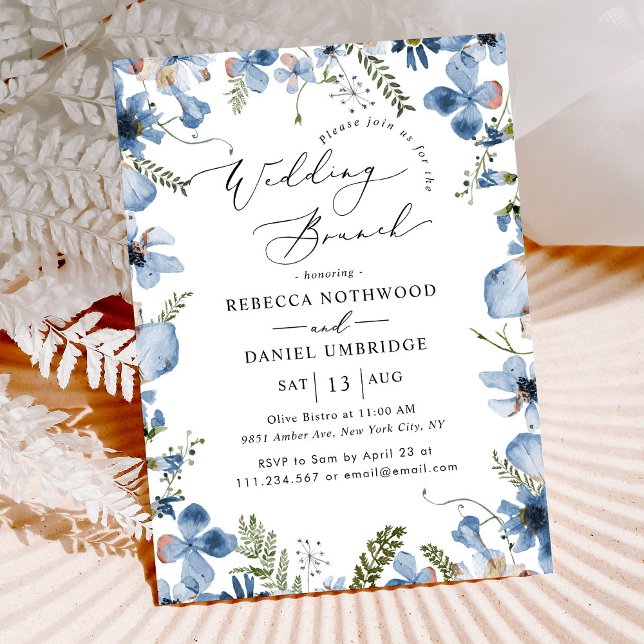 Invitación Dusty Blue Watercolor Boda Brunch (Subido por el creador)