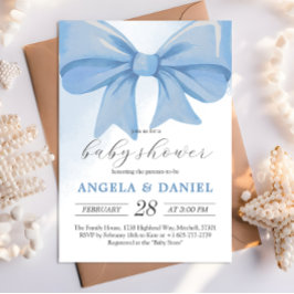 Invitación Dusty Blue Watercolor Bow Baby Shower