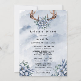 Invitación Dusty Blue Watercolor Deer Antler Ensayo Cena