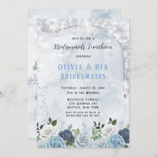 Invitación Dusty Blue Watercolor Floral Bridesmaids Luncheon