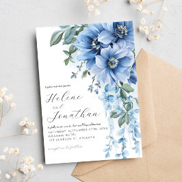 Invitación Dusty Blue Watercolor Floral Elegante Boda