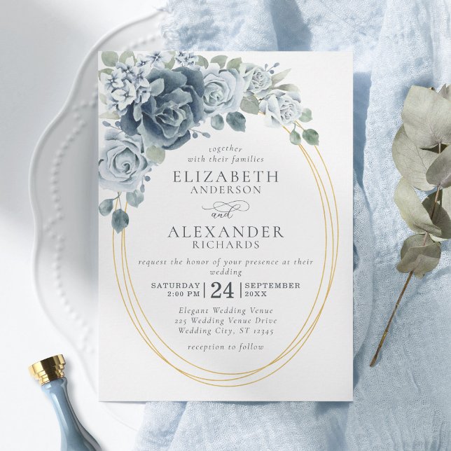 Invitación Dusty Blue Watercolor Floral Elegante Boda (Subido por el creador)