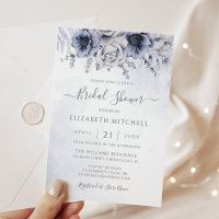 Dusty Blue Watercolor Floral Elegante Ducha Bridal