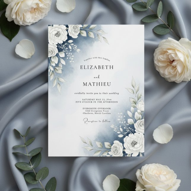 Invitación Dusty Blue Watercolor Floral Wedding (Subido por el creador)