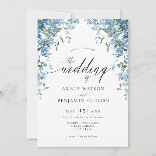 Invitación Dusty Blue Watercolor Floral Wisteria Boda Inv