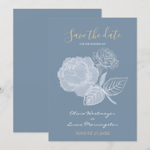 Invitación Dusty Blue Watercolor Gilded Rosa Save the Date