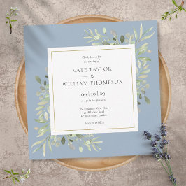 Invitación Dusty Blue Watercolor Greenery Boda