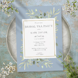 Invitación Dusty Blue Watercolor Greenery Bridal Tea Fiesta