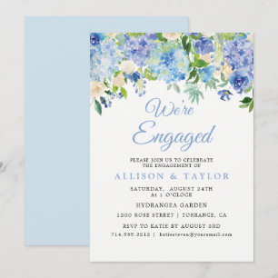 Invitación Dusty Blue Watercolor Hydrangea Engagement Party