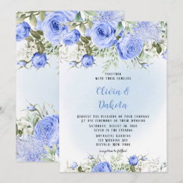 Invitación Dusty Blue Watercolor Peony Blossoms Moda Boda