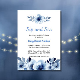 Invitación Dusty Blue Watercolor Sip y See Baby Shower
