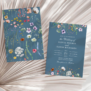 Invitación Dusty Blue Watercolor Wildflower Meadow Boda