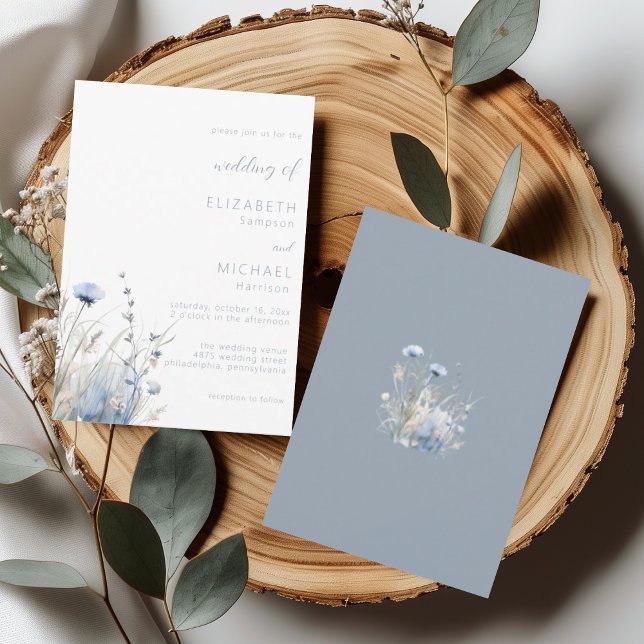 Invitación Dusty Blue Watercolor Wildflower Wedding (Subido por el creador)
