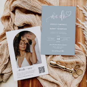 Invitación Dusty Blue We Do Boho Boda QR Code Arch Photo