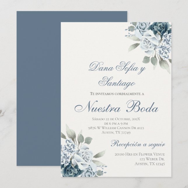 Invitación Dusty Blue Wedding (Anverso / Reverso)
