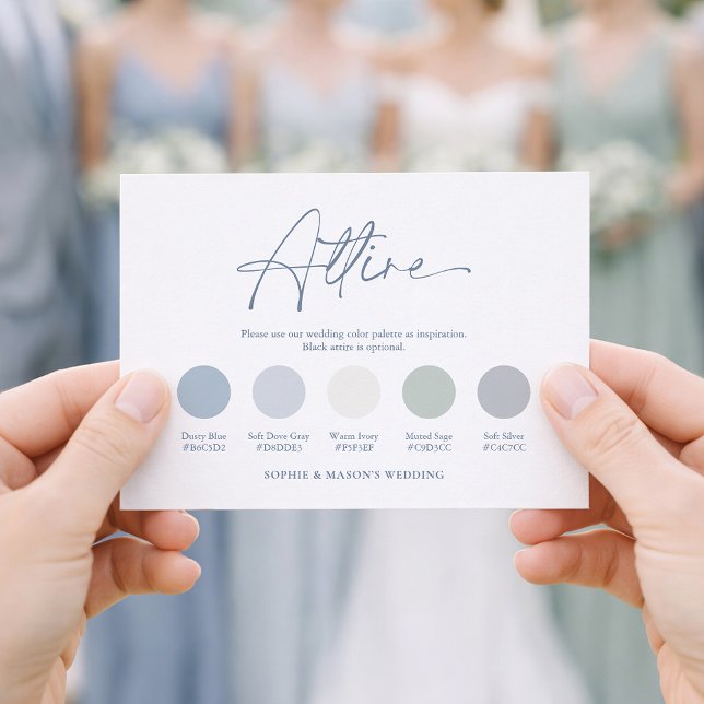 Invitación Dusty Blue Wedding Attire Card (Subido por el creador)