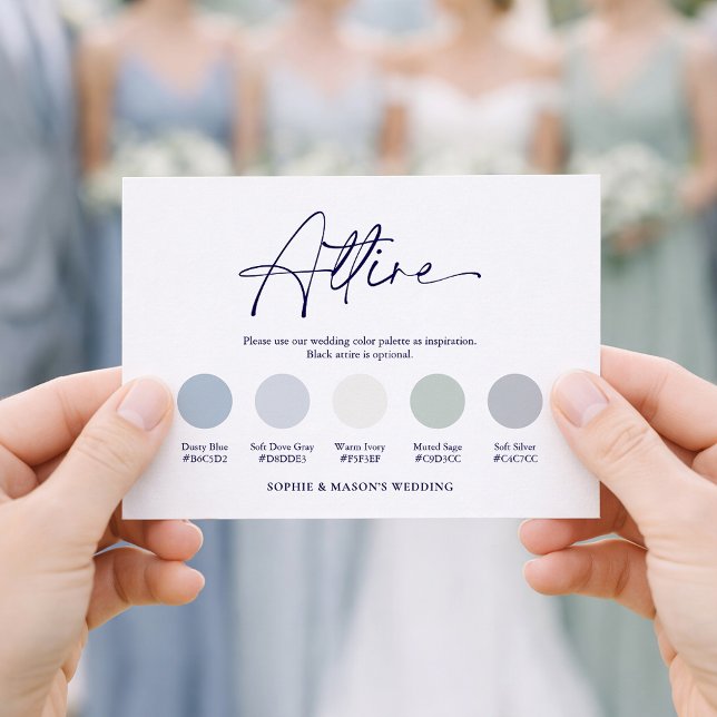 Invitación Dusty Blue Wedding Attire Card | Floral Attire  (Subido por el creador)