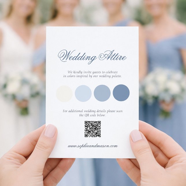 Invitación Dusty Blue Wedding Attire Card with QR Code (Subido por el creador)