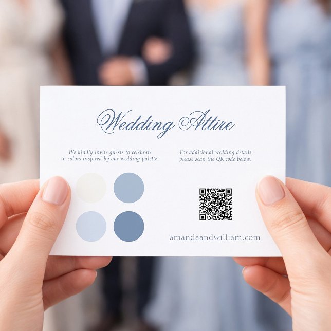 Invitación Dusty Blue Wedding Attire Card with QR Code (Subido por el creador)