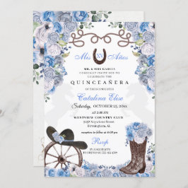 Invitación Dusty Blue Western Charra Ranchero Quinceanera