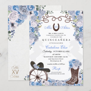 Invitación Dusty Blue Western Charra Ranchero Quinceanera