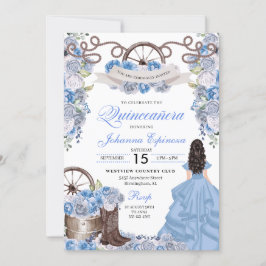 Invitación Dusty Blue Western Ranchero Quinceanera