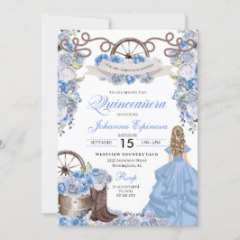 Invitación Dusty Blue Western Ranchero Quinceanera