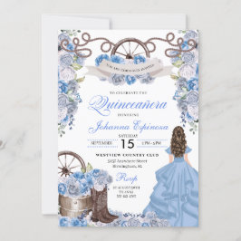 Invitación Dusty Blue Western Ranchero Quinceanera