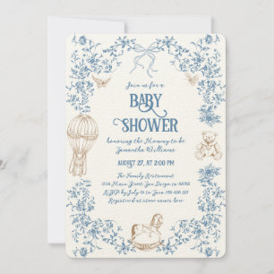 Invitación Dusty Blue Whimsical Floral Baby Shower