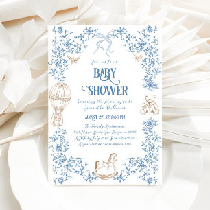Invitación Dusty Blue Whimsical Floral Baby Shower