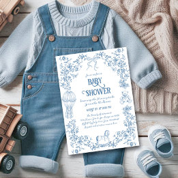 Invitación Dusty Blue Whimsical Floral Baby Shower